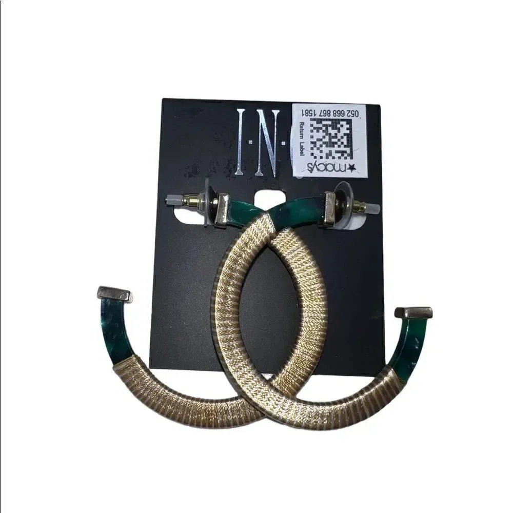 INC International Concepts Gold-Tone Large Thread-Wrapped Resin C-Hoop Earrings